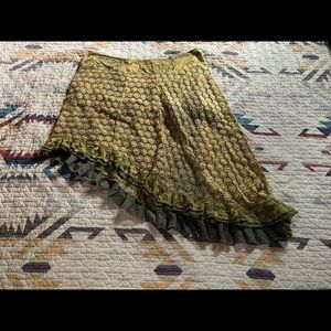 Olive gold layering skirt with ruffles at the hem